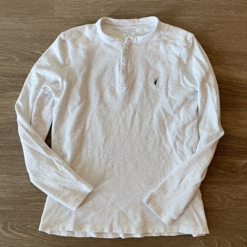 AllSaints waffle knit henley shirt